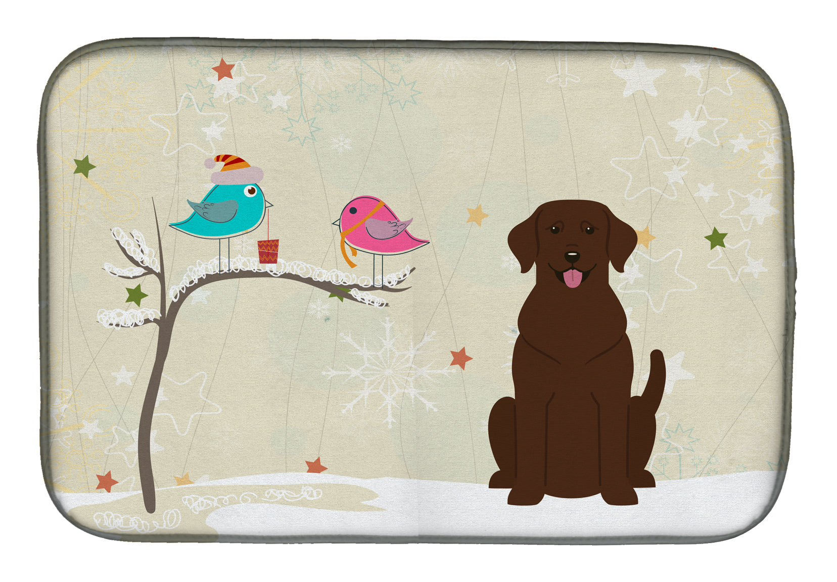 Christmas Presents between Friends Labrador Retriever - Chocolate Dish Drying Mat Absorbent Dish Drying Mat Pad for Kitchen Counter Dish Drainer Mat for Countertop, 14 x 21", Multicolor