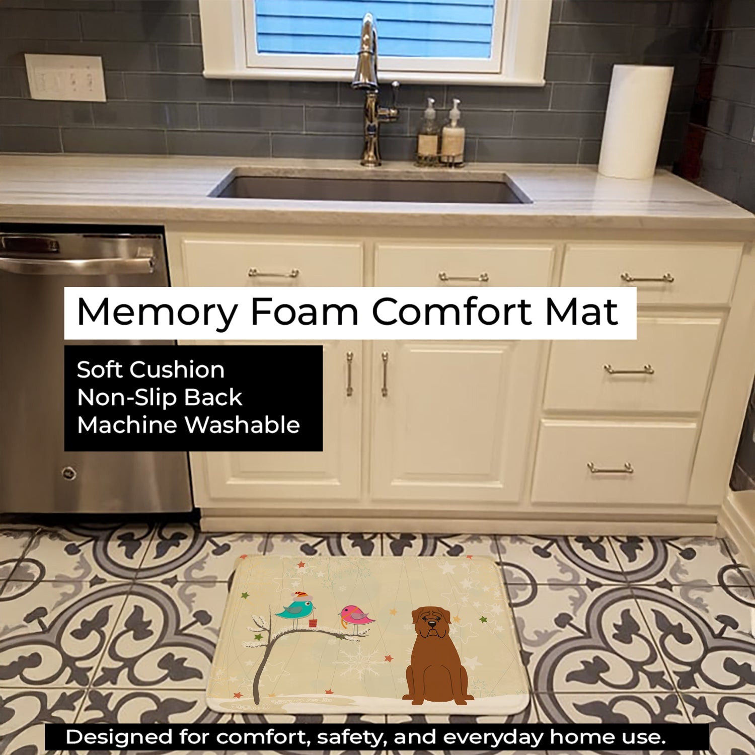 Christmas Presents between Friends Dogue de Bourdeaux Memory Foam Kitchen Mat Machine Washable Anti-Fatigue Cushion Comfort Bath or Kitchen Rug