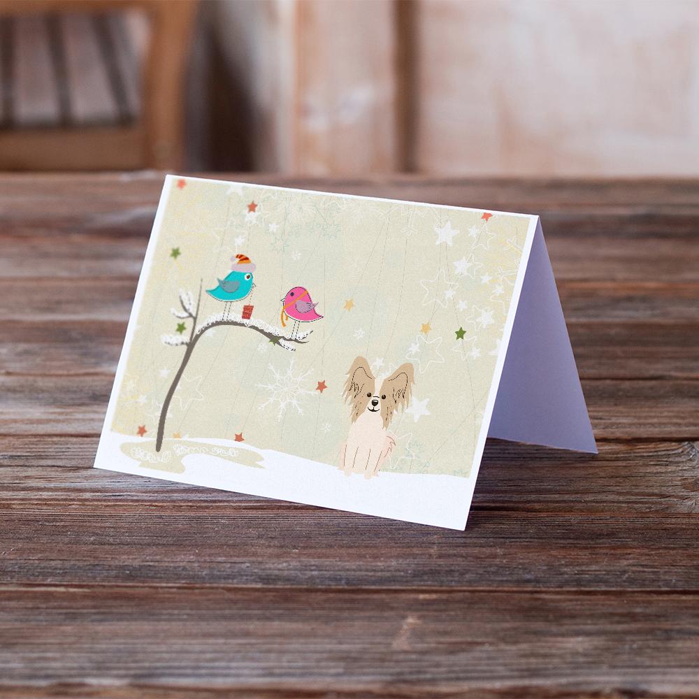 Christmas Presents between Friends Papillon - Sable and White Greeting Cards Pack of 8 Blank Cards with Envelopes Whimsical A7 Size 5x7