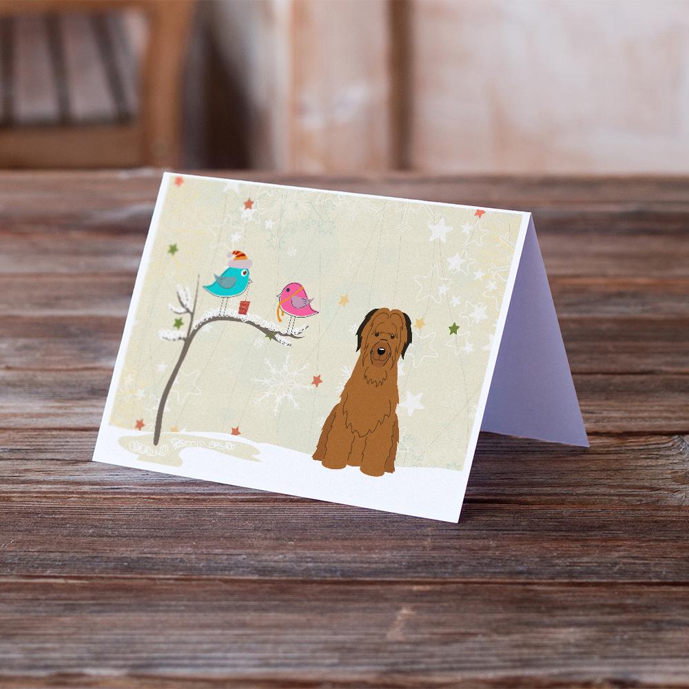 Christmas Presents between Friends Briard - Brown Greeting Cards Pack of 8 Blank Cards with Envelopes Whimsical A7 Size 5x7