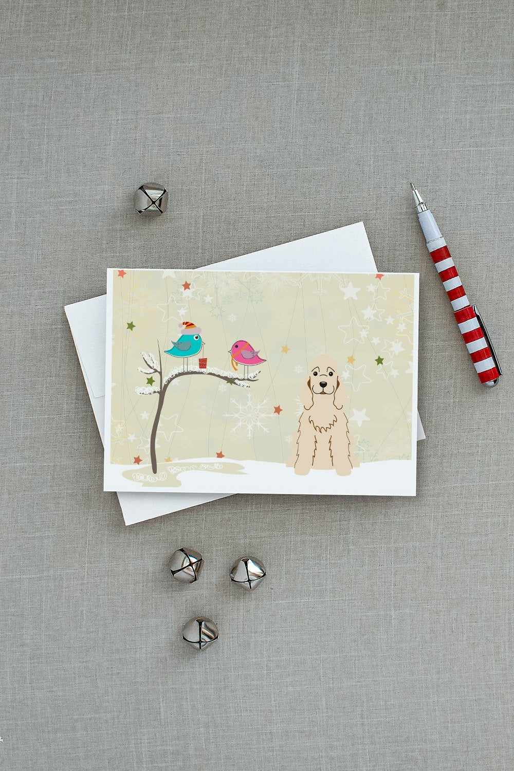 Christmas Presents between Friends Cocker Spaniel - Buff Greeting Cards Pack of 8 Blank Cards with Envelopes Whimsical A7 Size 5x7