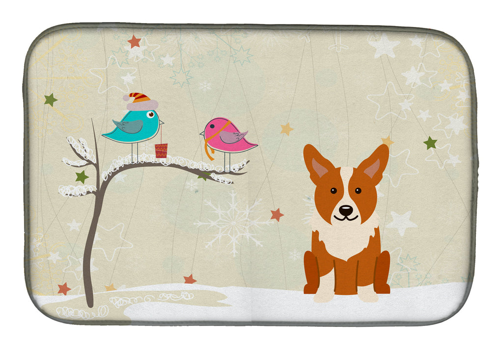 Christmas Presents between Friends Corgi Dish Drying Mat Absorbent Dish Drying Mat Pad for Kitchen Counter Dish Drainer Mat for Countertop, 14 x 21", Multicolor