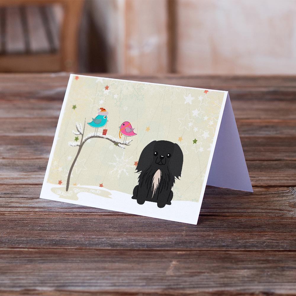 Christmas Presents between Friends Pekingese - Black Greeting Cards Pack of 8 Blank Cards with Envelopes Whimsical A7 Size 5x7