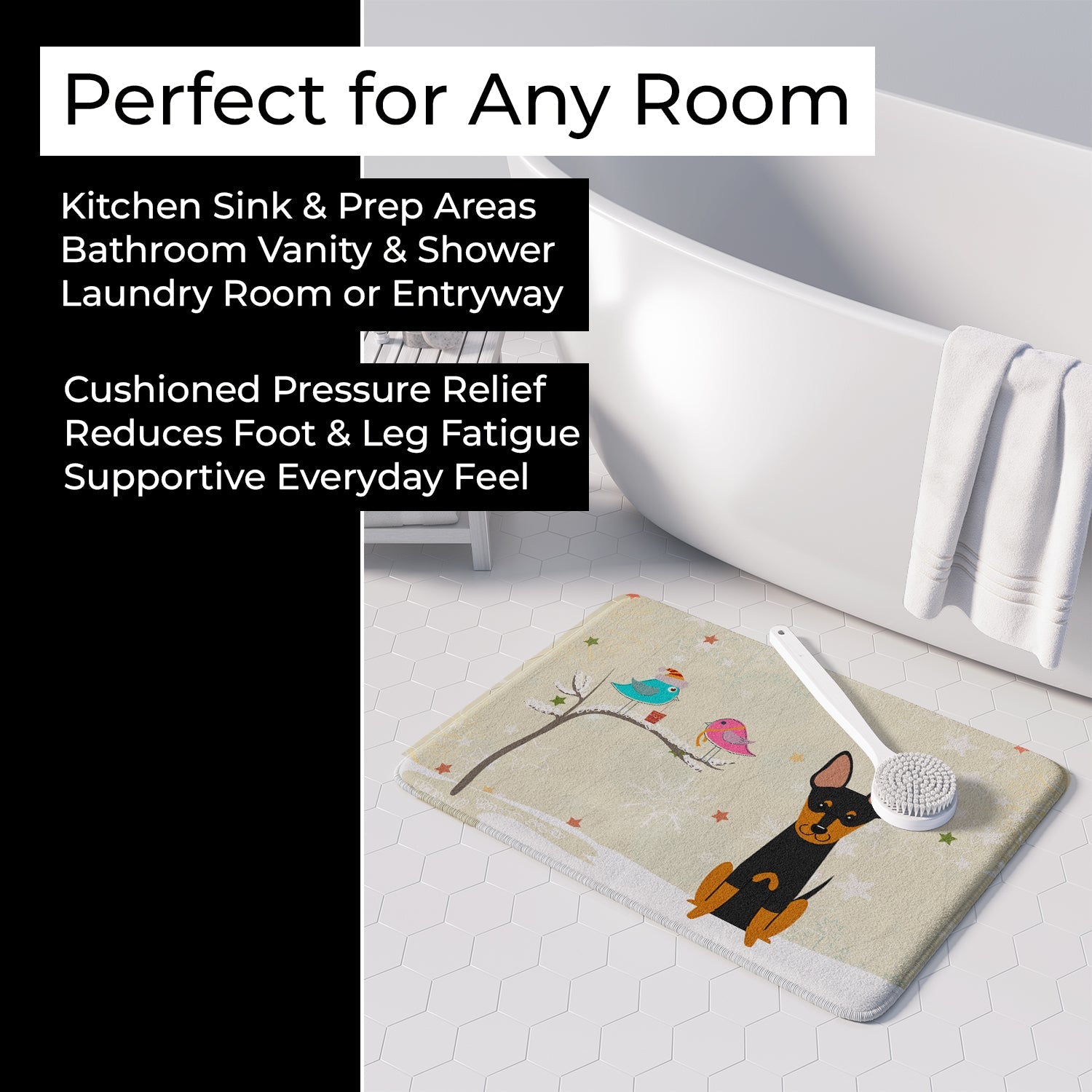 Christmas Presents between Friends English Toy Terrier Memory Foam Kitchen Mat Machine Washable Anti-Fatigue Cushion Comfort Bath or Kitchen Rug