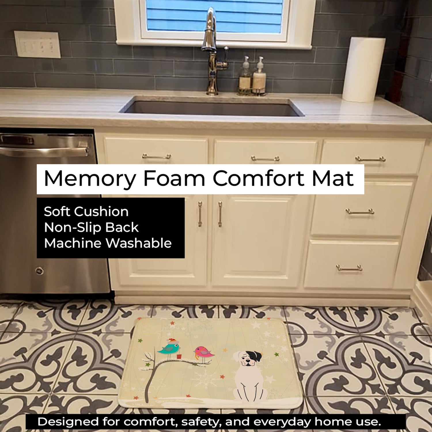 Christmas Presents between Friends Boxer - White Memory Foam Kitchen Mat Machine Washable Anti-Fatigue Cushion Comfort Bath or Kitchen Rug