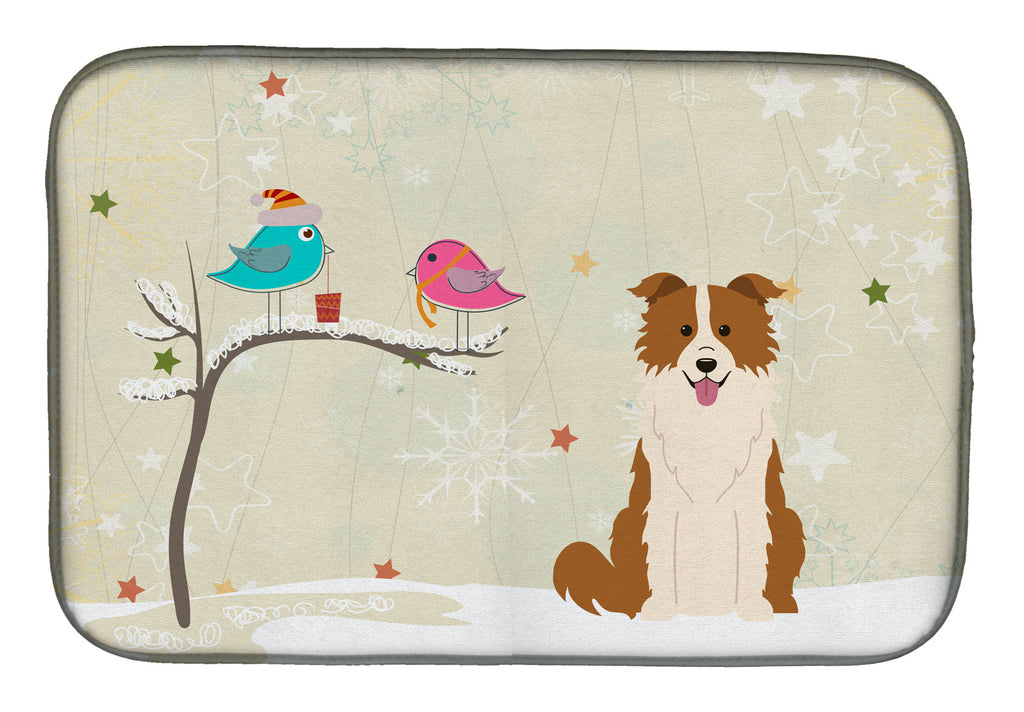 Christmas Presents between Friends Border Collie - Red and White Dish Drying Mat Absorbent Dish Drying Mat Pad for Kitchen Counter Dish Drainer Mat for Countertop, 14 x 21", Multicolor
