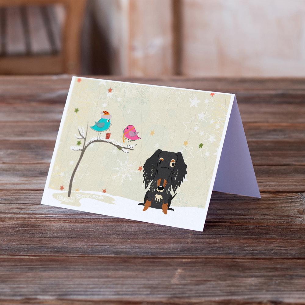 Christmas Presents between Friends Dachshund - Wire - Dapple Greeting Cards Pack of 8 Blank Cards with Envelopes Whimsical A7 Size 5x7