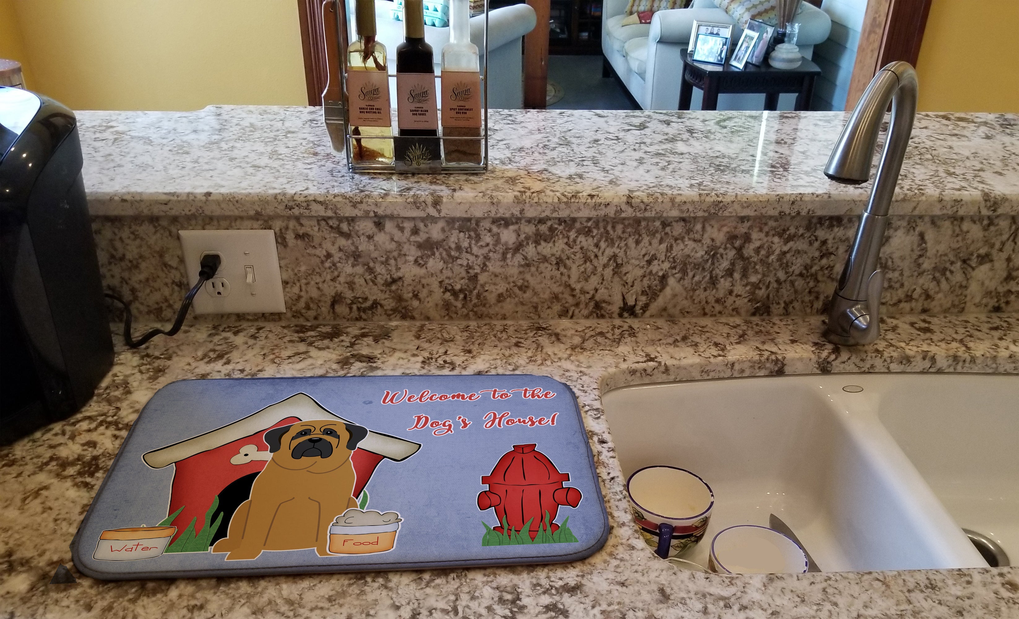 Dog House Collection Mastiff Dish Drying Mat Absorbent Dish Drying Mat Pad for Kitchen Counter Dish Drainer Mat for Countertop, 14 x 21", Multicolor