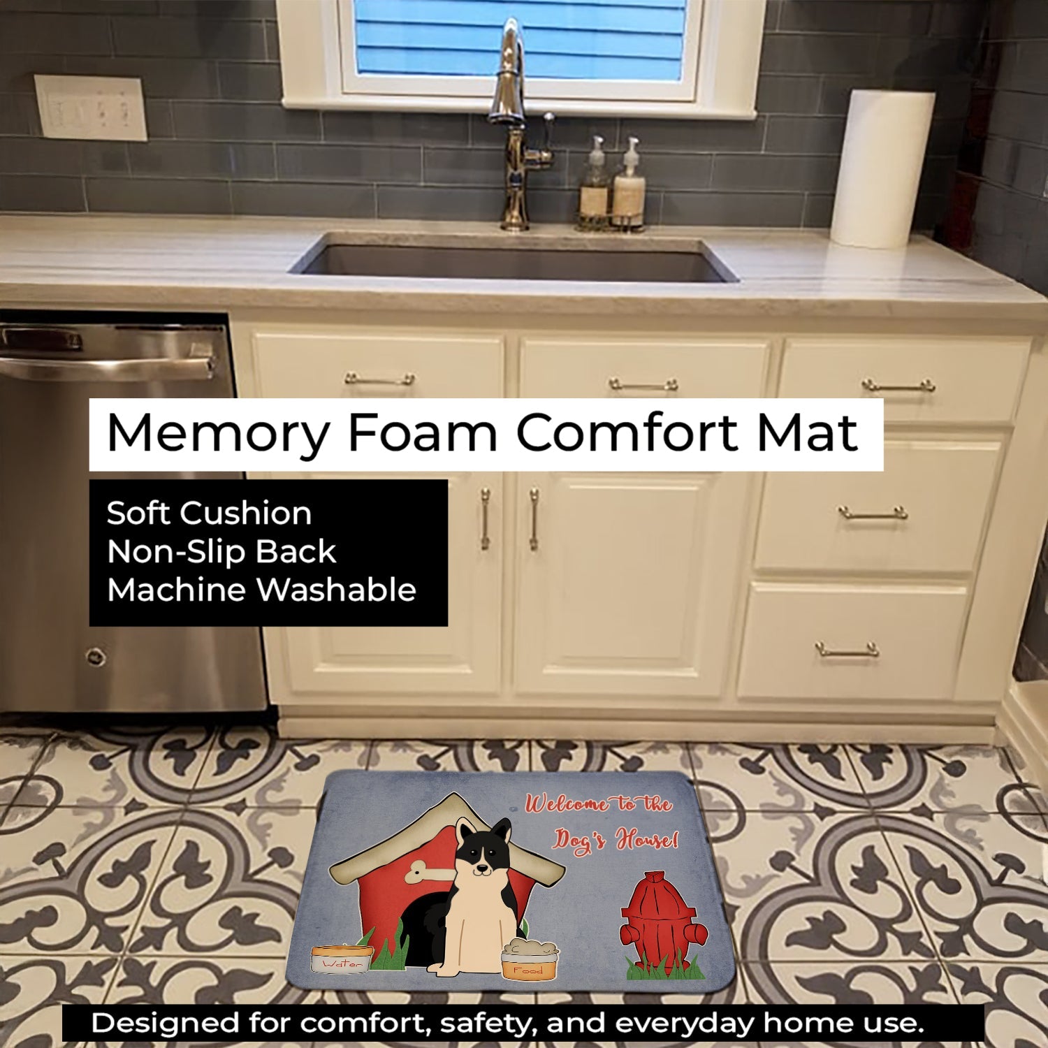 Dog House Collection Russo-European Laika Spitz Memory Foam Kitchen Mat Machine Washable Anti-Fatigue Cushion Comfort Bath or Kitchen Rug