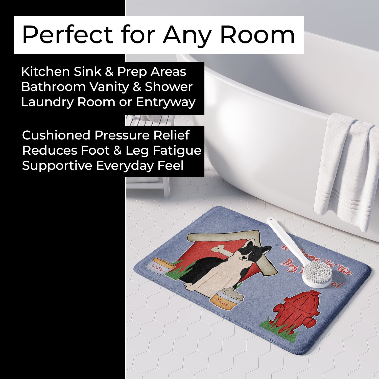 Dog House Collection Russo-European Laika Spitz Memory Foam Kitchen Mat Machine Washable Anti-Fatigue Cushion Comfort Bath or Kitchen Rug