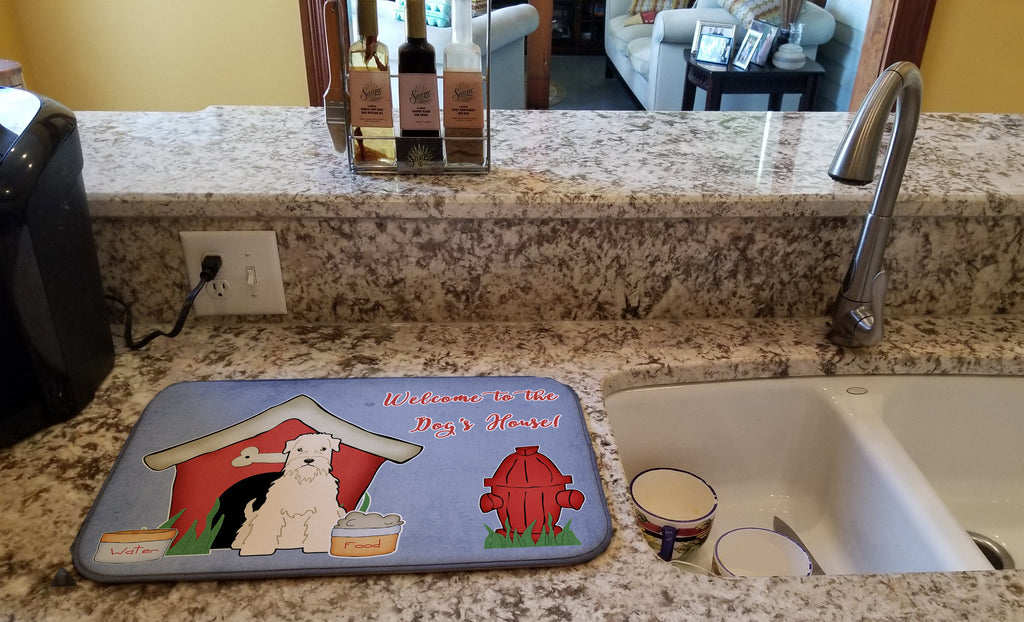 Dog House Collection Soft Coated Wheaten Terrier Dish Drying Mat Absorbent Dish Drying Mat Pad for Kitchen Counter Dish Drainer Mat for Countertop, 14 x 21", Multicolor