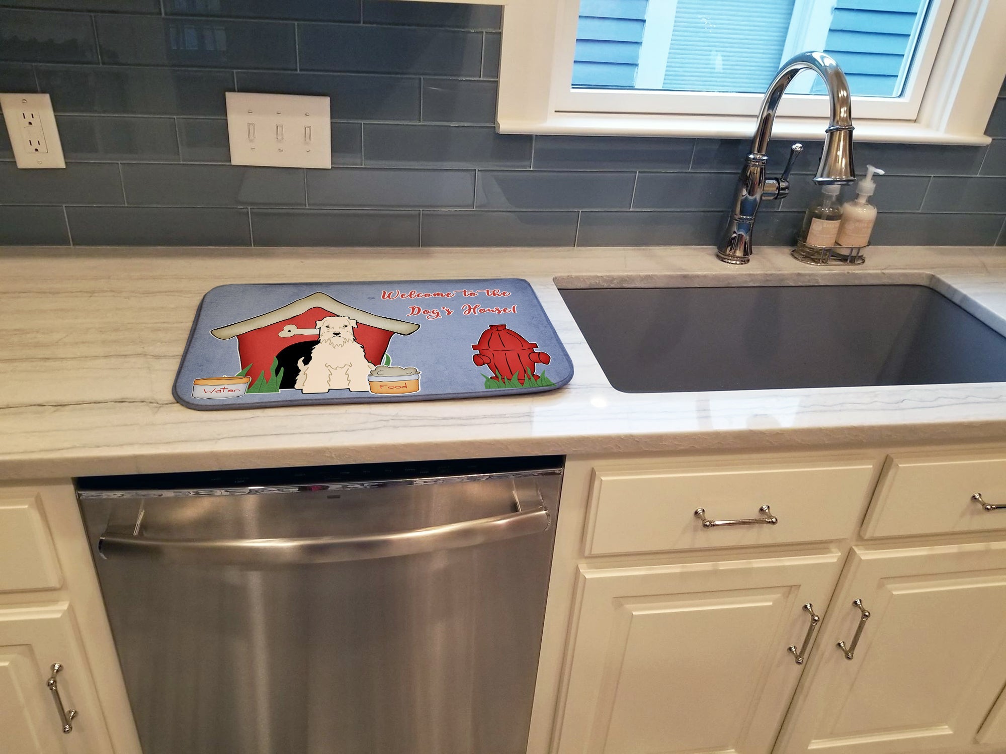 Dog House Collection Soft Coated Wheaten Terrier Dish Drying Mat Absorbent Dish Drying Mat Pad for Kitchen Counter Dish Drainer Mat for Countertop, 14 x 21", Multicolor