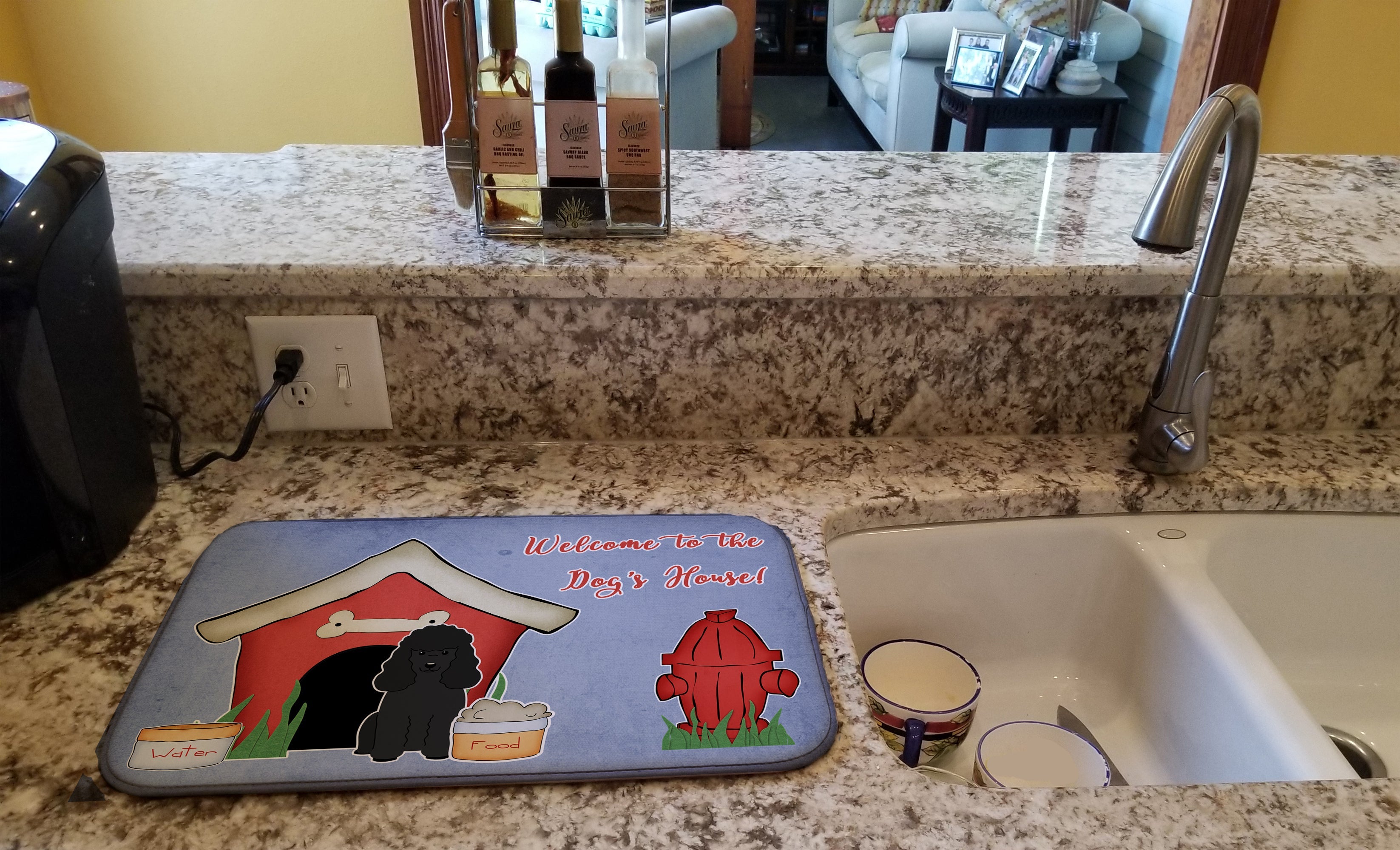 Dog House Collection Poodle Black Dish Drying Mat Absorbent Dish Drying Mat Pad for Kitchen Counter Dish Drainer Mat for Countertop, 14 x 21", Multicolor