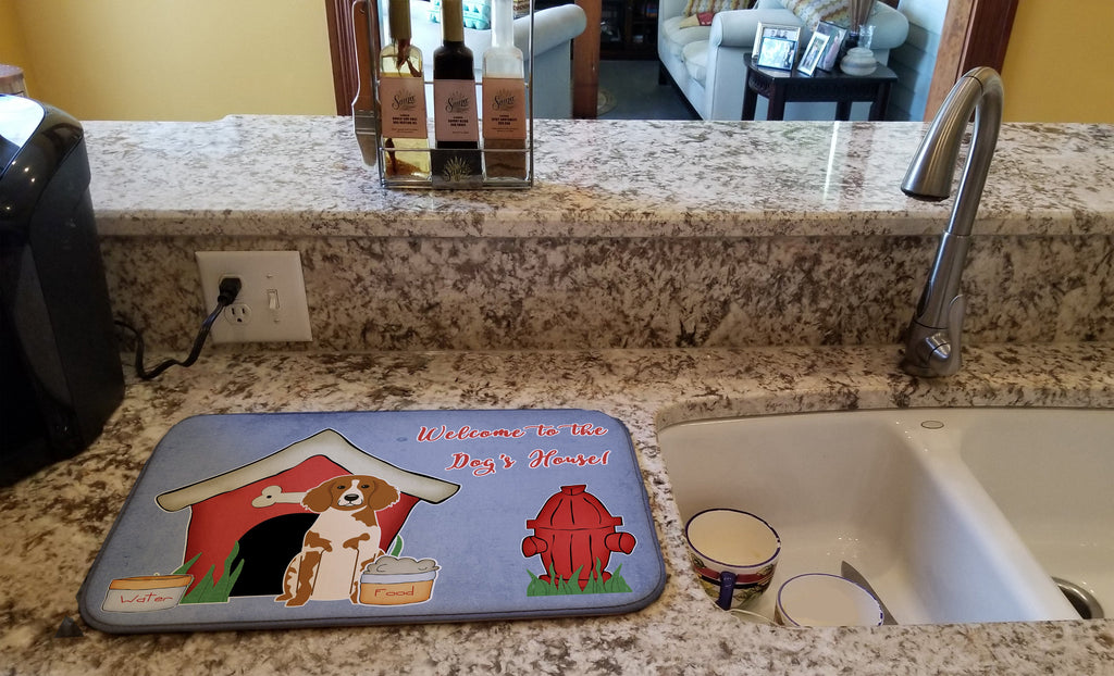 Dog House Collection Brittany Spaniel Dish Drying Mat Absorbent Dish Drying Mat Pad for Kitchen Counter Dish Drainer Mat for Countertop, 14 x 21", Multicolor