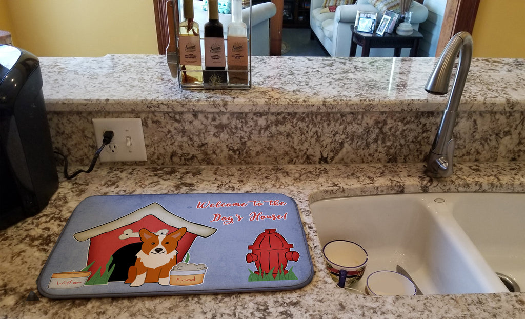 Dog House Collection Corgi Dish Drying Mat Absorbent Dish Drying Mat Pad for Kitchen Counter Dish Drainer Mat for Countertop, 14 x 21", Multicolor