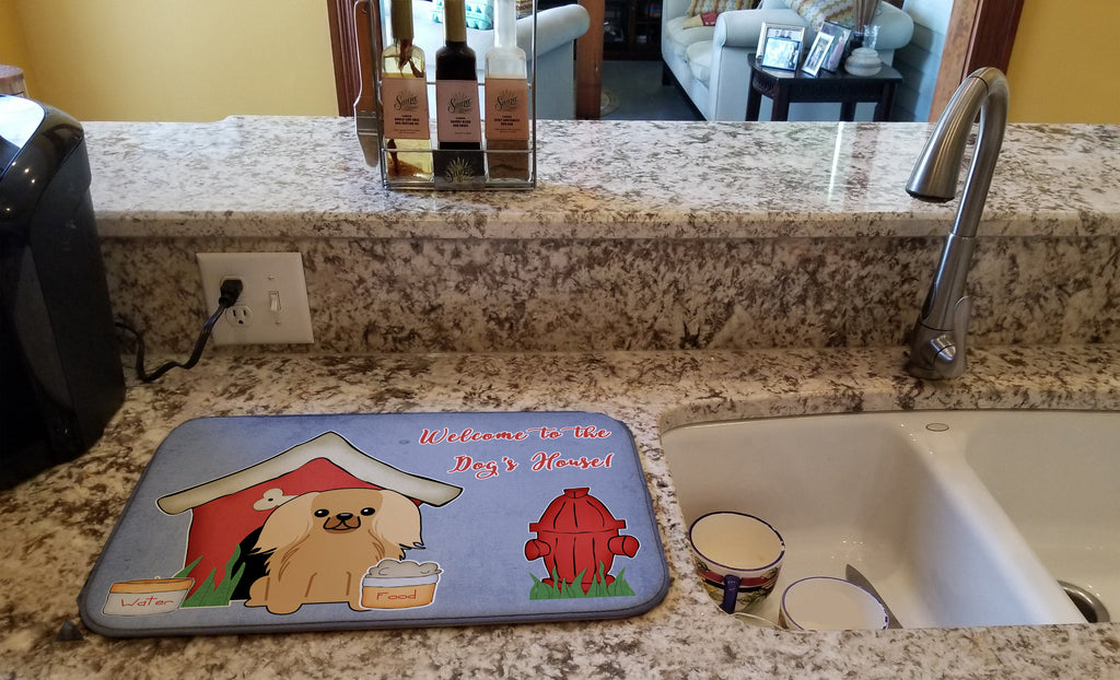 Dog House Collection Pekingese Fawn Sable Dish Drying Mat Absorbent Dish Drying Mat Pad for Kitchen Counter Dish Drainer Mat for Countertop, 14 x 21", Multicolor