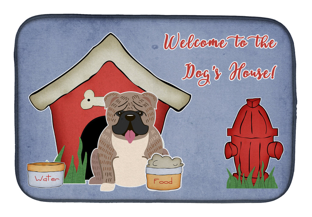 Dog House Collection English Bulldog Grey Brindle Dish Drying Mat Absorbent Dish Drying Mat Pad for Kitchen Counter Dish Drainer Mat for Countertop, 14 x 21", Multicolor