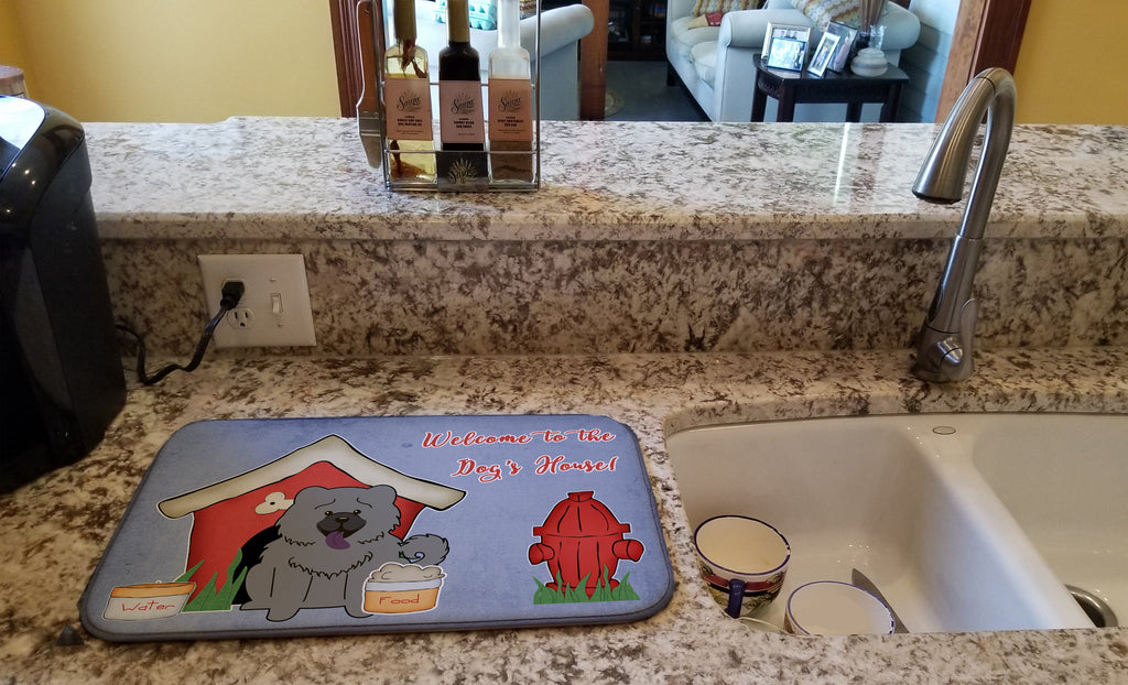 Dog House Collection Chow Chow Blue Dish Drying Mat Absorbent Dish Drying Mat Pad for Kitchen Counter Dish Drainer Mat for Countertop, 14 x 21", Multicolor