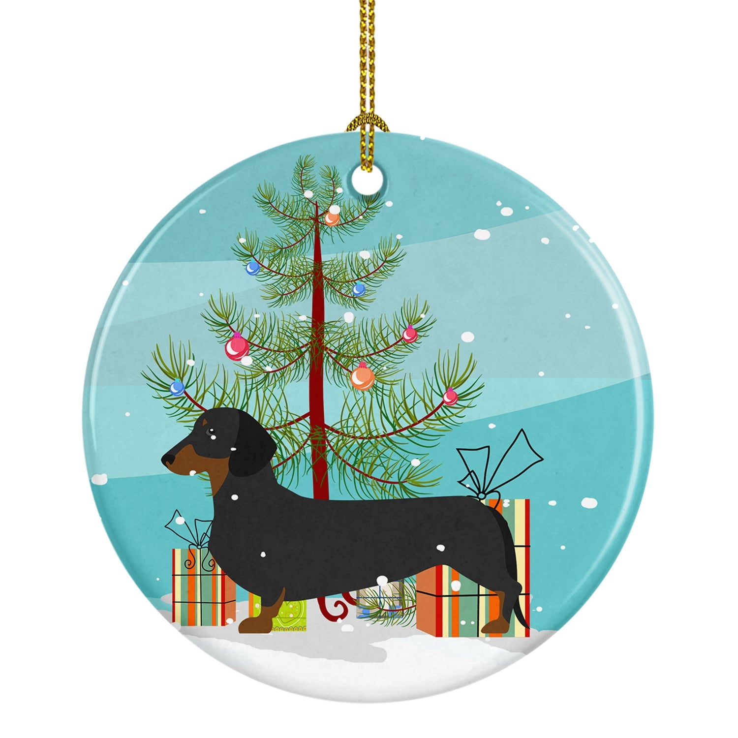 Dachshund Merry Christmas Tree Ceramic Ornament Christmas Tree Hanging Decorations for Home Christmas Holiday, Party, Gift, 3 in, Multicolor