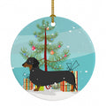 Dachshund Merry Christmas Tree Ceramic Ornament Christmas Tree Hanging Decorations for Home Christmas Holiday, Party, Gift, 3 in, Multicolor