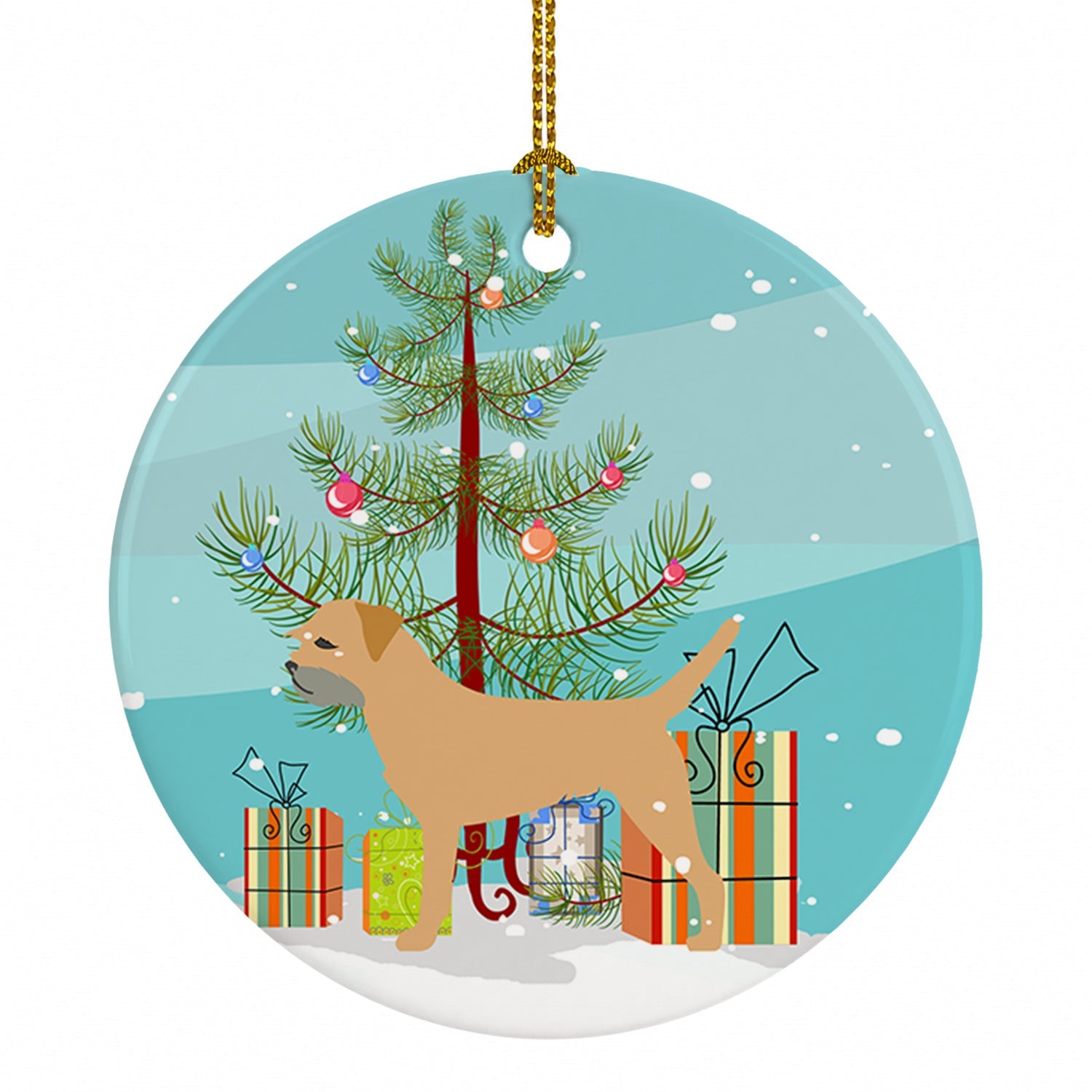 Border Terrier Merry Christmas Tree Ceramic Ornament Christmas Tree Hanging Decorations for Home Christmas Holiday, Party, Gift, 3 in, Multicolor