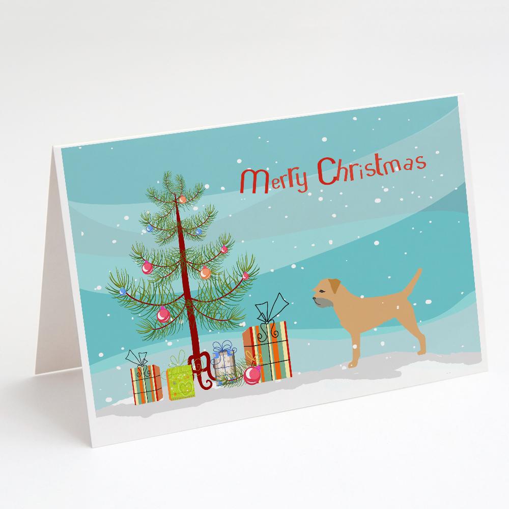 Border Terrier Merry Christmas Tree Greeting Cards Pack of 8 Blank Cards with Envelopes Whimsical A7 Size 5x7