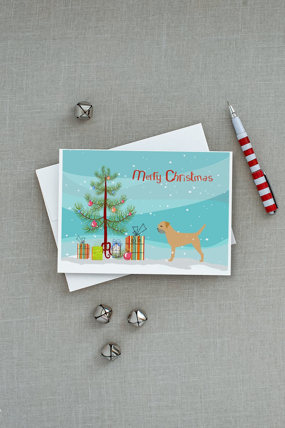Border Terrier Merry Christmas Tree Greeting Cards Pack of 8 Blank Cards with Envelopes Whimsical A7 Size 5x7