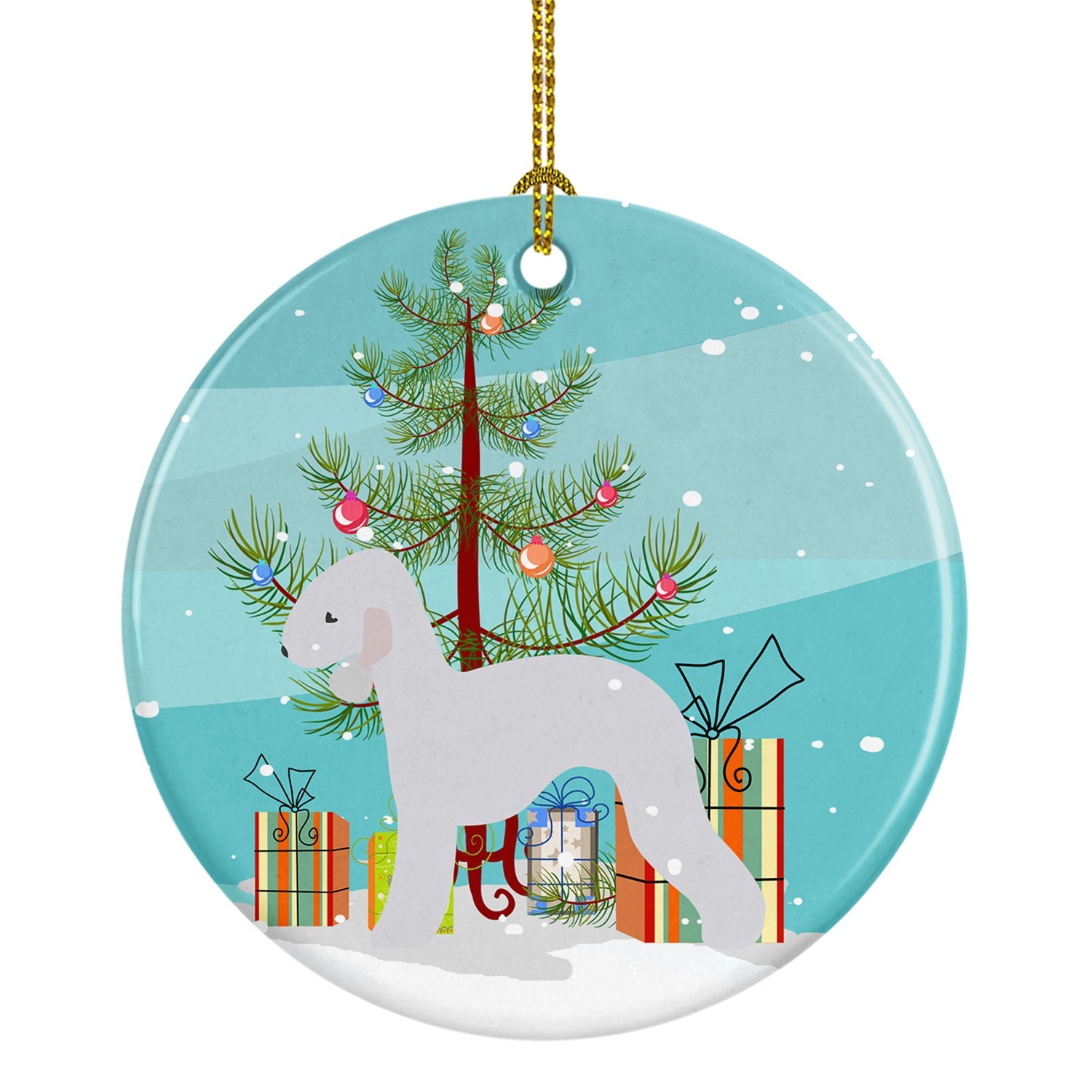 Bedlington Terrier Merry Christmas Tree Ceramic Ornament Christmas Tree Hanging Decorations for Home Christmas Holiday, Party, Gift, 3 in, Multicolor