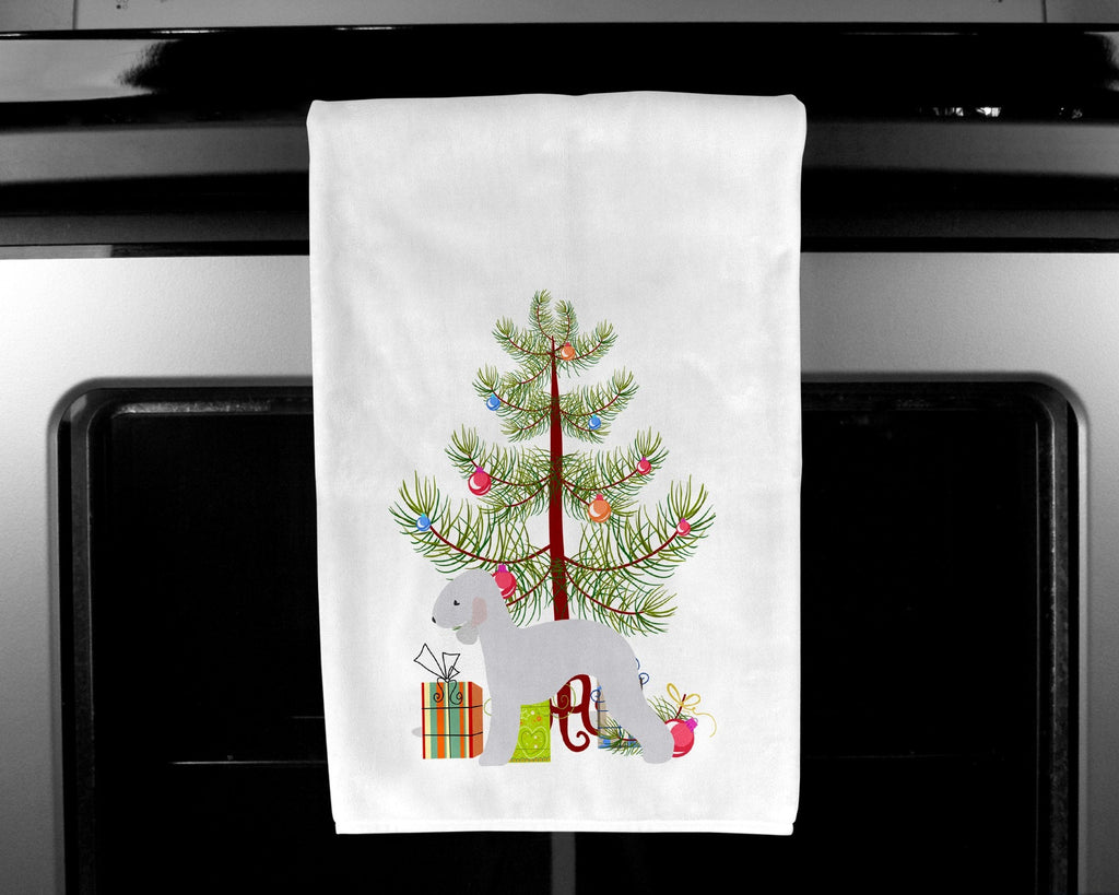 Bedlington Terrier Merry Christmas Tree Kitchen Towel Set of 2 White Dish Towels Decorative Bathroom Hand towel for Hand, Face, Hair, Yoga, Tea, Dishcloth, 19 X 28", White
