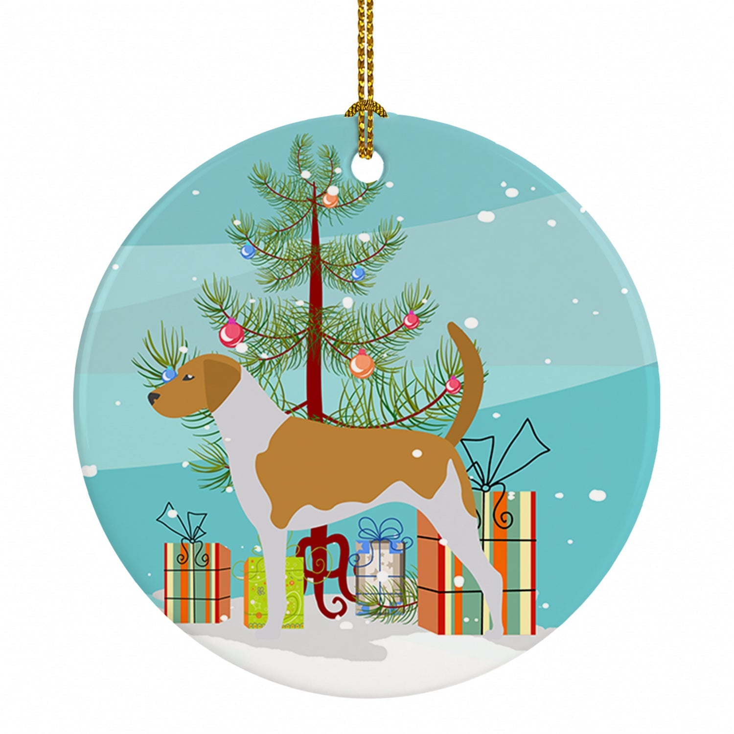 American Foxhound Merry Christmas Tree Ceramic Ornament Christmas Tree Hanging Decorations for Home Christmas Holiday, Party, Gift, 3 in, Multicolor