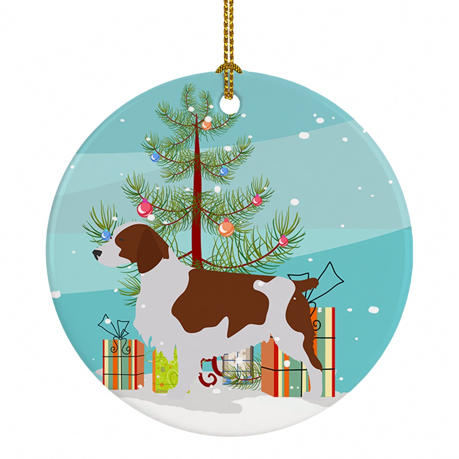 Welsh Springer Spaniel Merry Christmas Tree Ceramic Ornament Christmas Tree Hanging Decorations for Home Christmas Holiday, Party, Gift, 3 in, Multicolor