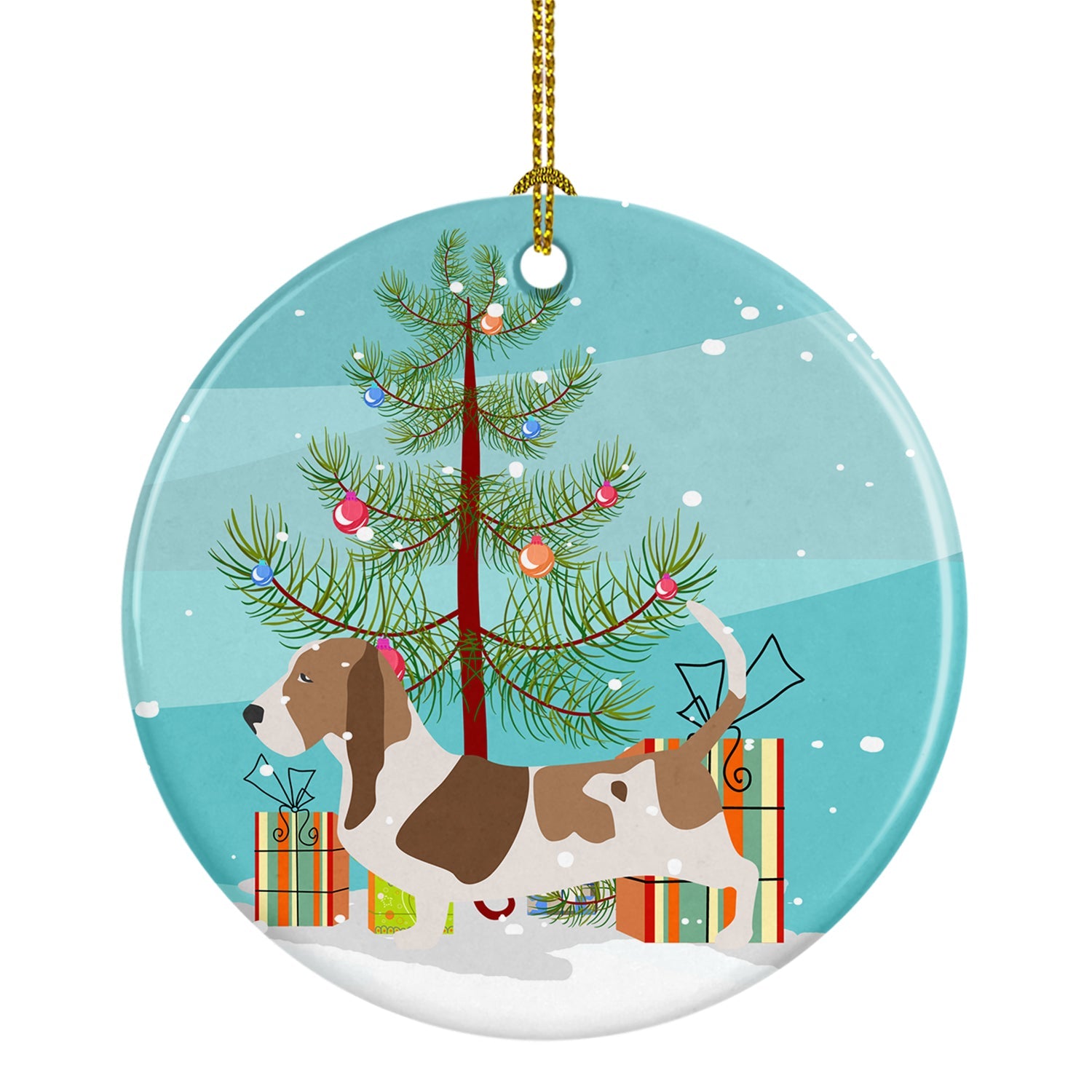 Basset Hound Merry Christmas Tree Ceramic Ornament Christmas Tree Hanging Decorations for Home Christmas Holiday, Party, Gift, 3 in, Multicolor