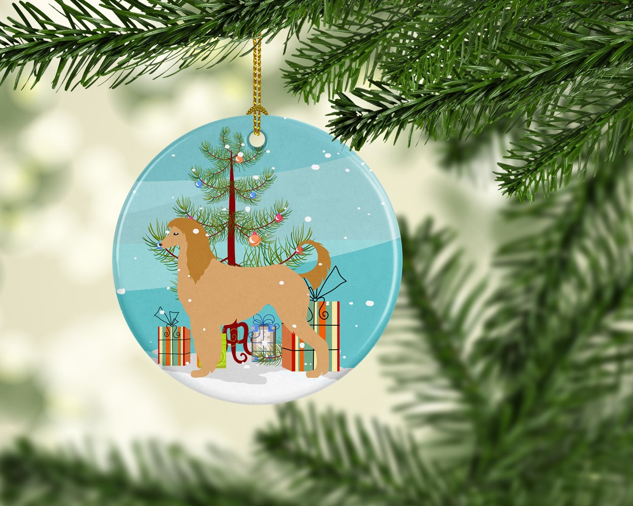 Afghan Hound Merry Christmas Tree Ceramic Ornament Christmas Tree Hanging Decorations for Home Christmas Holiday, Party, Gift, 3 in, Multicolor
