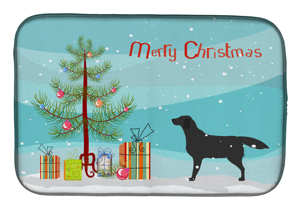 Black Labrador Retriever Merry Christmas Tree Dish Drying Mat Absorbent Dish Drying Mat Pad for Kitchen Counter Dish Drainer Mat for Countertop, 14 x 21", Multicolor