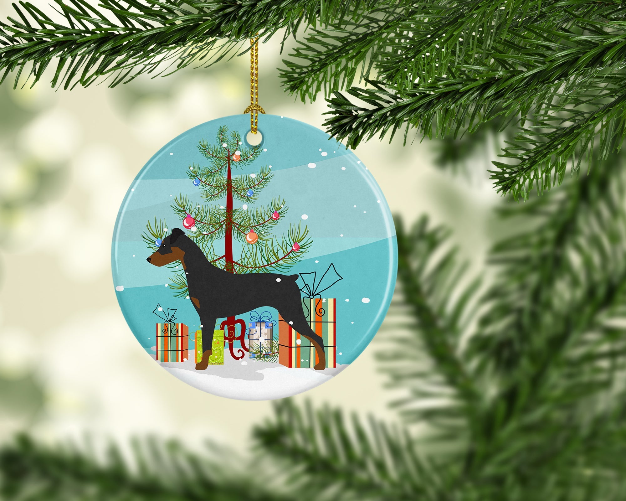 German Pinscher Merry Christmas Tree Ceramic Ornament Christmas Tree Hanging Decorations for Home Christmas Holiday, Party, Gift, 3 in, Multicolor