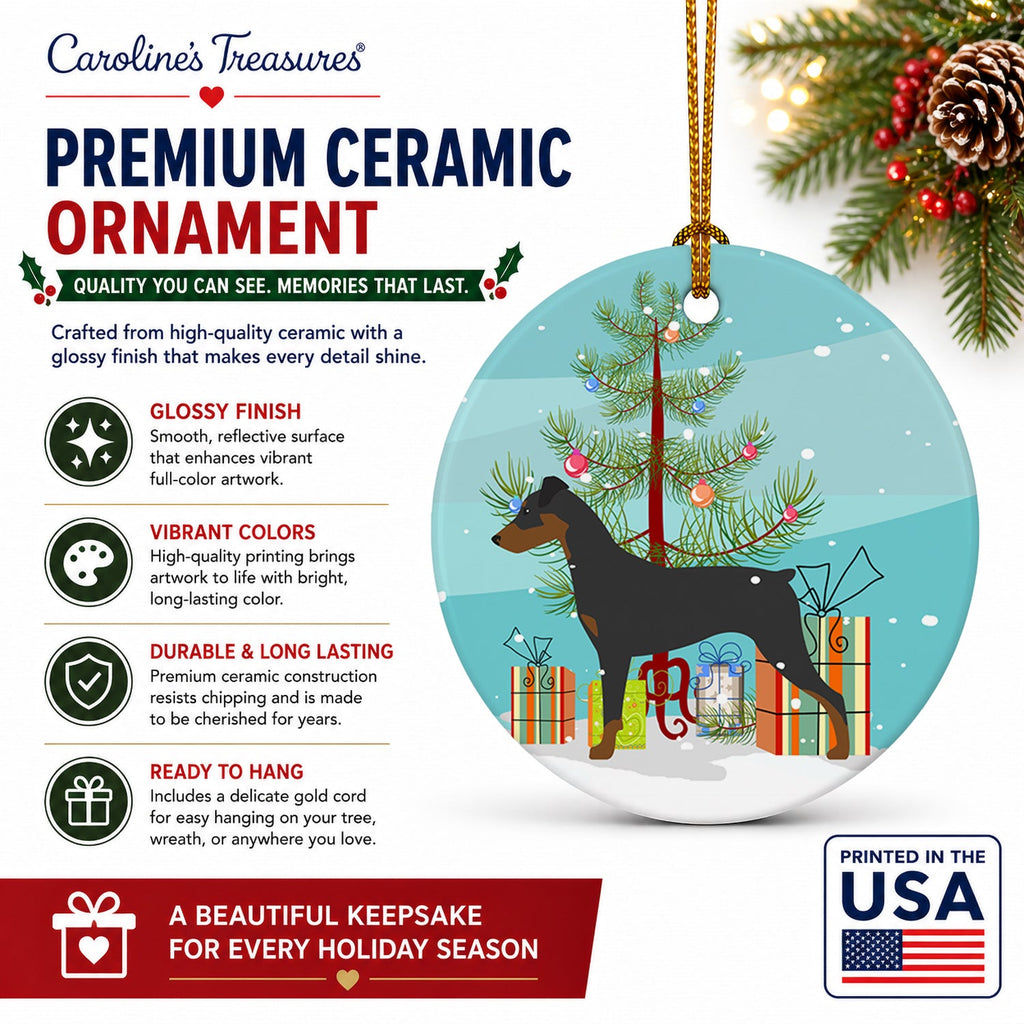 German Pinscher Merry Christmas Tree Ceramic Ornament Christmas Tree Hanging Decorations for Home Christmas Holiday, Party, Gift, 3 in, Multicolor