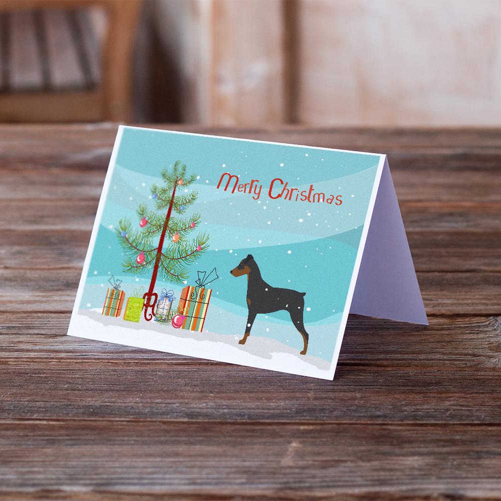 German Pinscher Merry Christmas Tree Greeting Cards Pack of 8 Blank Cards with Envelopes Whimsical A7 Size 5x7