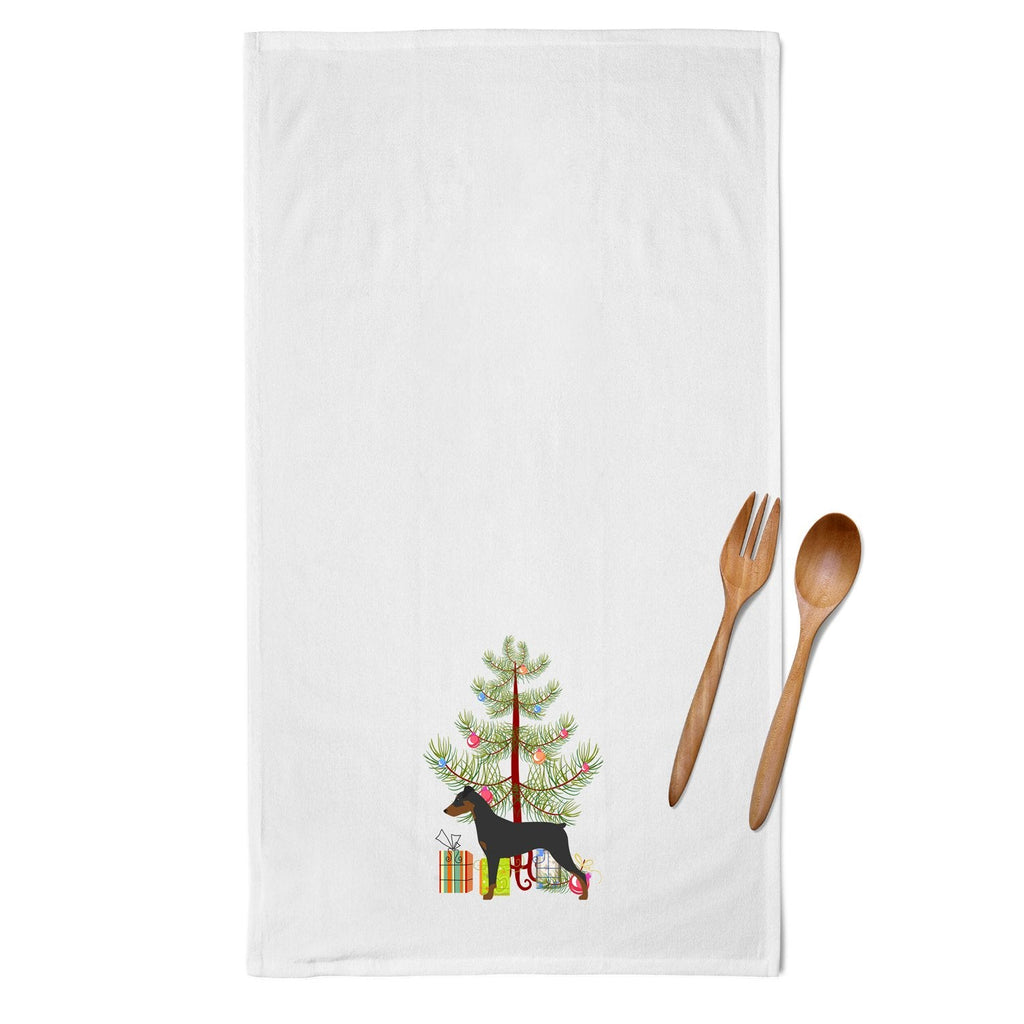 German Pinscher Merry Christmas Tree Kitchen Towel Set of 2 White Dish Towels Decorative Bathroom Hand towel for Hand, Face, Hair, Yoga, Tea, Dishcloth, 19 X 28", White