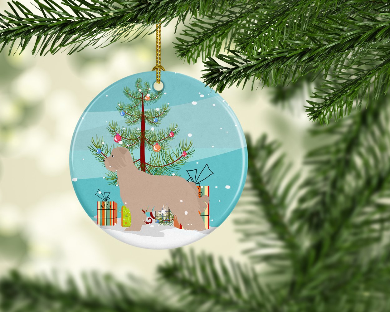 Pyrenean Shepherd Dog Merry Christmas Tree Ceramic Ornament Christmas Tree Hanging Decorations for Home Christmas Holiday, Party, Gift, 3 in, Multicolor