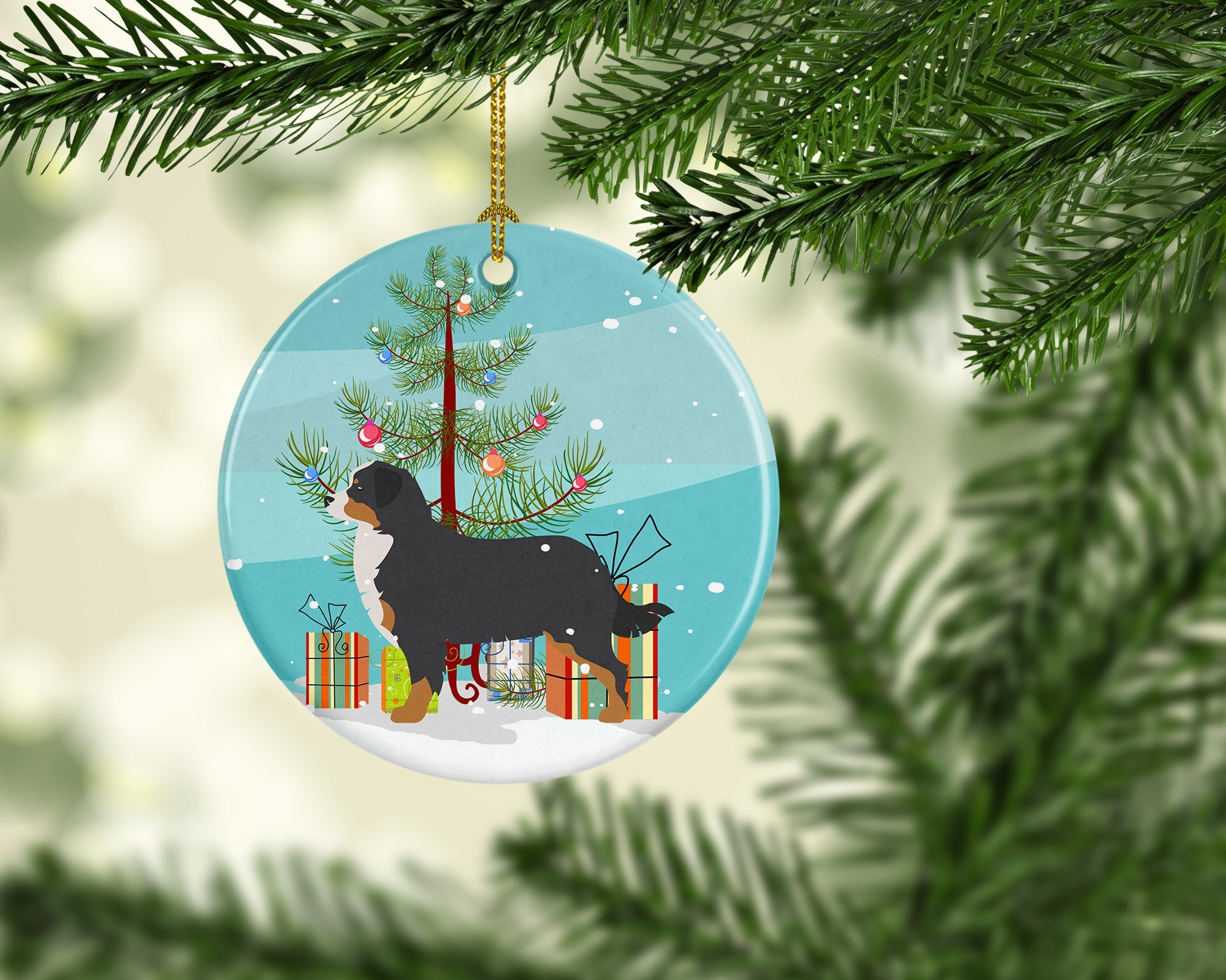 Bernese Mountain Dog Merry Christmas Tree Ceramic Ornament Christmas Tree Hanging Decorations for Home Christmas Holiday, Party, Gift, 3 in, Multicolor