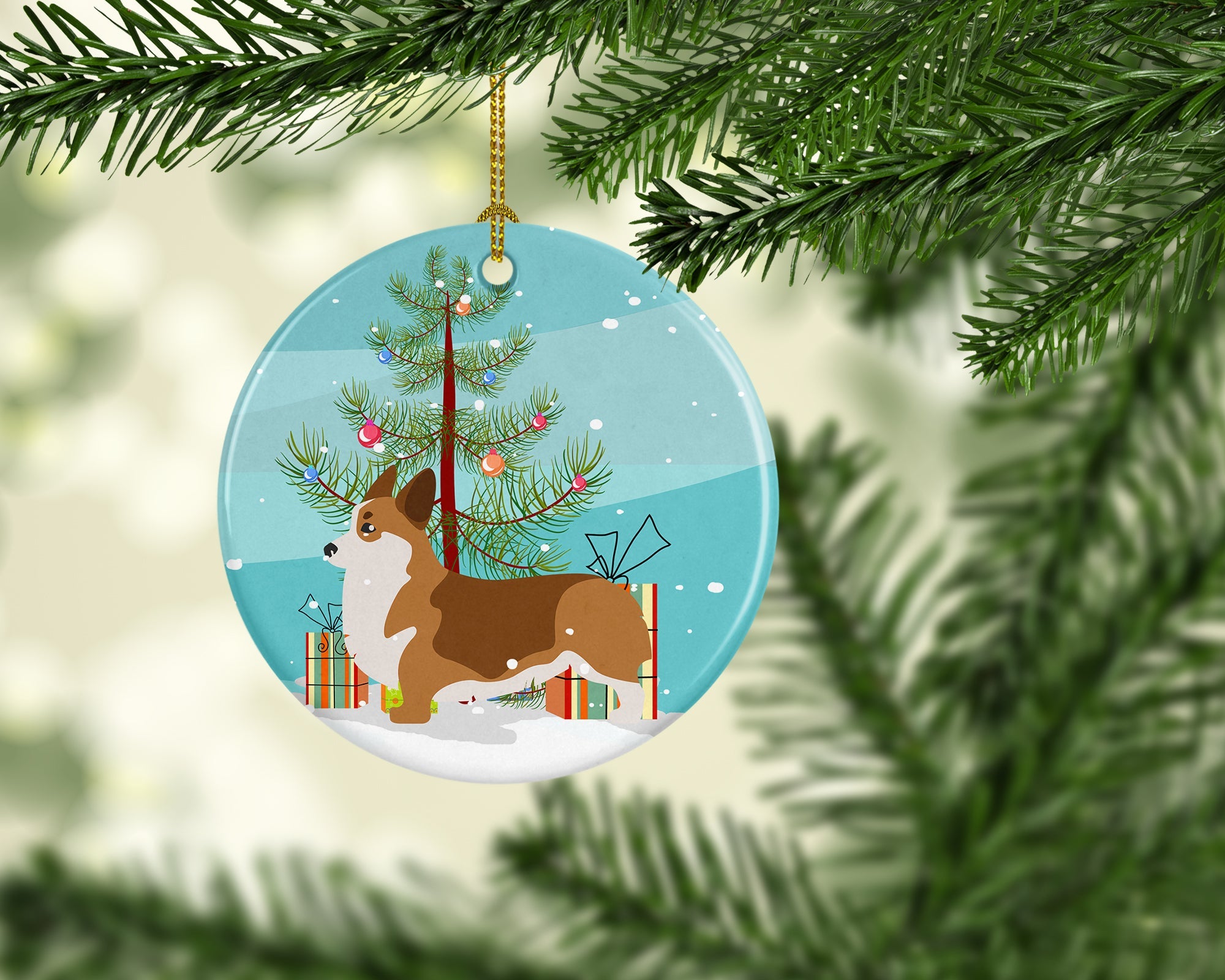 Corgi Merry Christmas Tree Ceramic Ornament Christmas Tree Hanging Decorations for Home Christmas Holiday, Party, Gift, 3 in, Multicolor