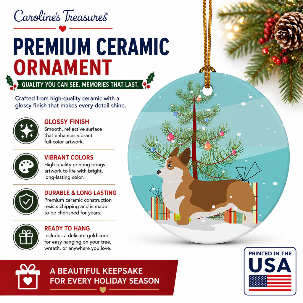 Corgi Merry Christmas Tree Ceramic Ornament Christmas Tree Hanging Decorations for Home Christmas Holiday, Party, Gift, 3 in, Multicolor
