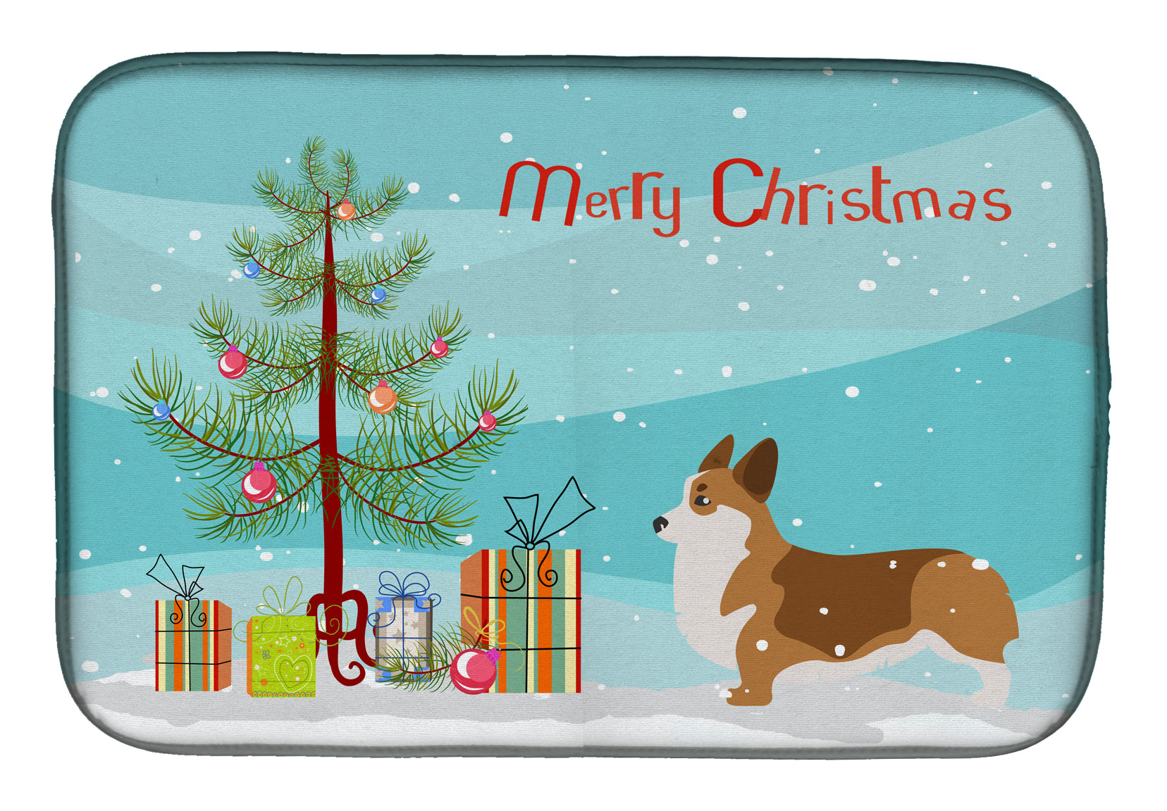 Corgi Merry Christmas Tree Dish Drying Mat Absorbent Dish Drying Mat Pad for Kitchen Counter Dish Drainer Mat for Countertop, 14 x 21", Multicolor