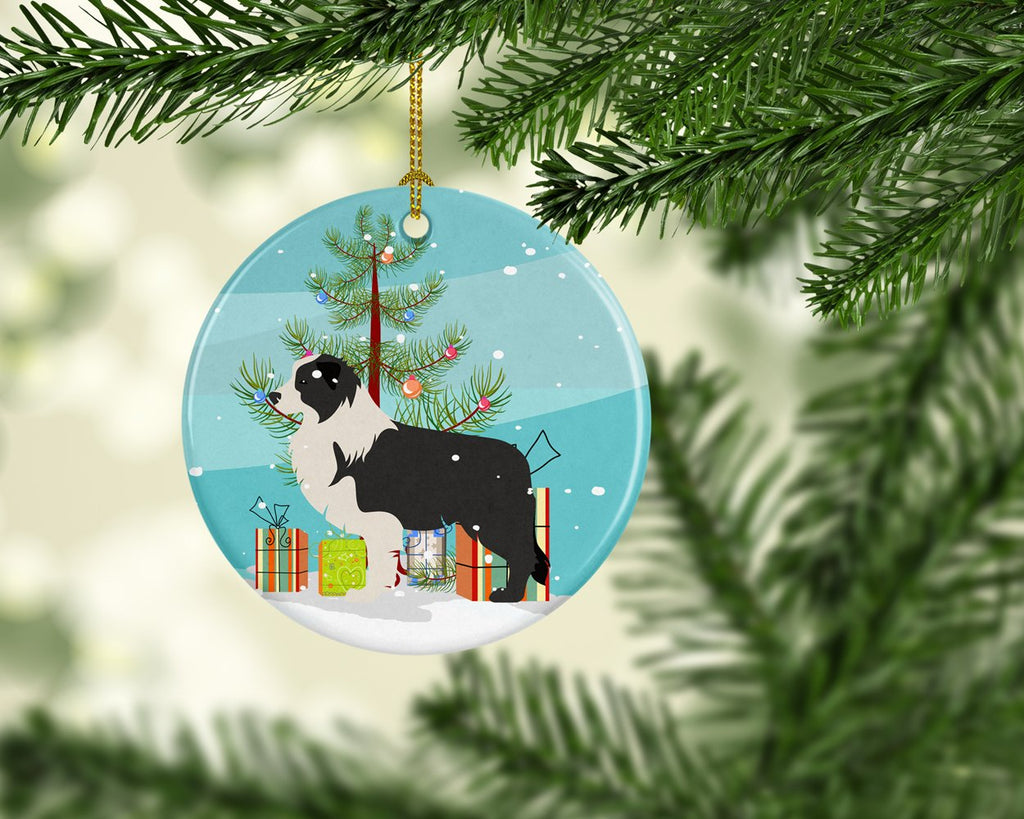 Black Border Collie Merry Christmas Tree Ceramic Ornament Christmas Tree Hanging Decorations for Home Christmas Holiday, Party, Gift, 3 in, Multicolor