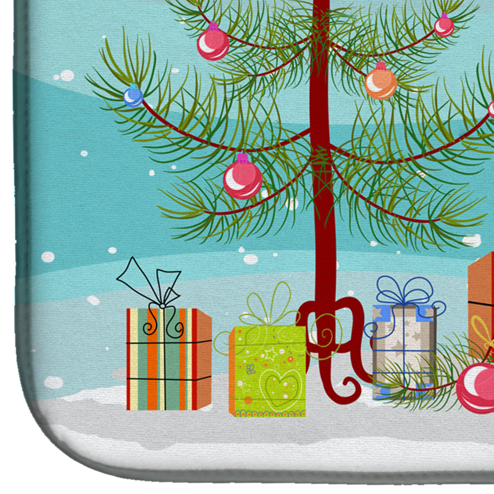 Black Border Collie Merry Christmas Tree Dish Drying Mat Absorbent Dish Drying Mat Pad for Kitchen Counter Dish Drainer Mat for Countertop, 14 x 21", Multicolor