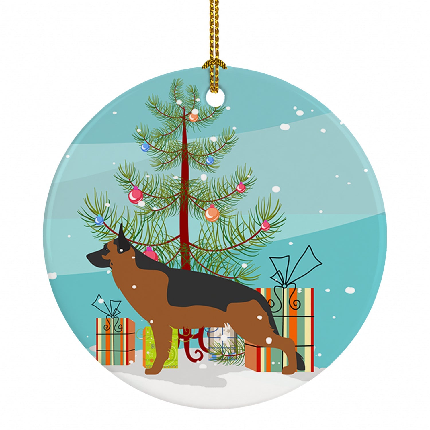German Shepherd Merry Christmas Tree Ceramic Ornament Christmas Tree Hanging Decorations for Home Christmas Holiday, Party, Gift, 3 in, Multicolor