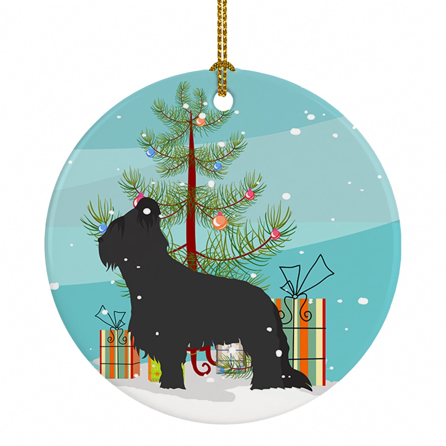 Briard Merry Christmas Tree Ceramic Ornament Christmas Tree Hanging Decorations for Home Christmas Holiday, Party, Gift, 3 in, Multicolor