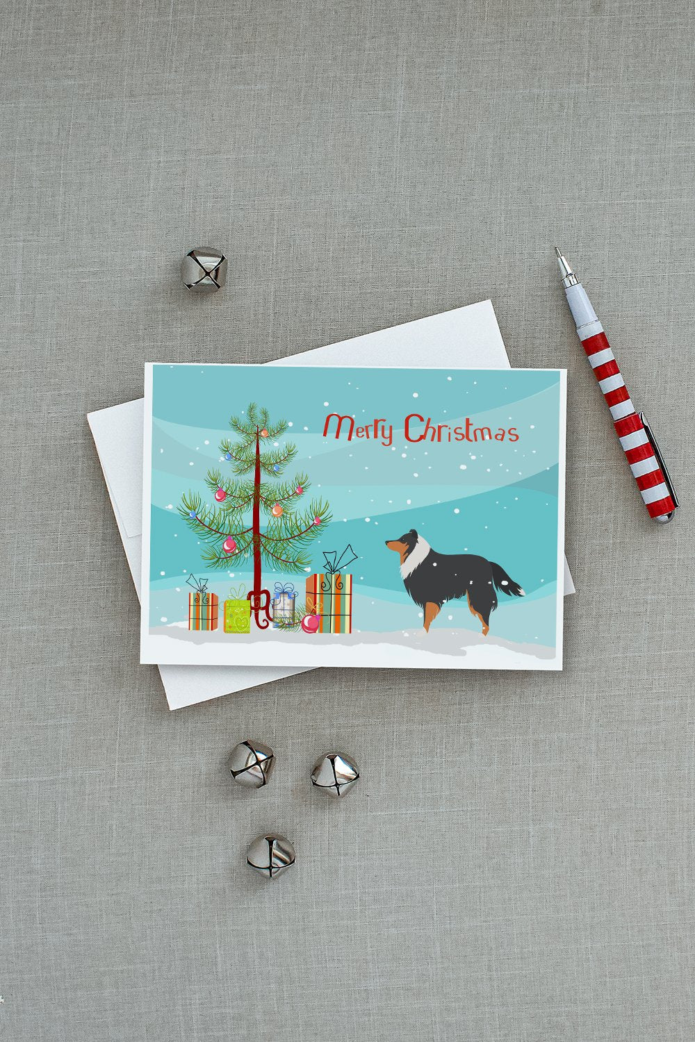 Sheltie/Shetland Sheepdog Merry Christmas Tree Greeting Cards Pack of 8 Blank Cards with Envelopes Whimsical A7 Size 5x7