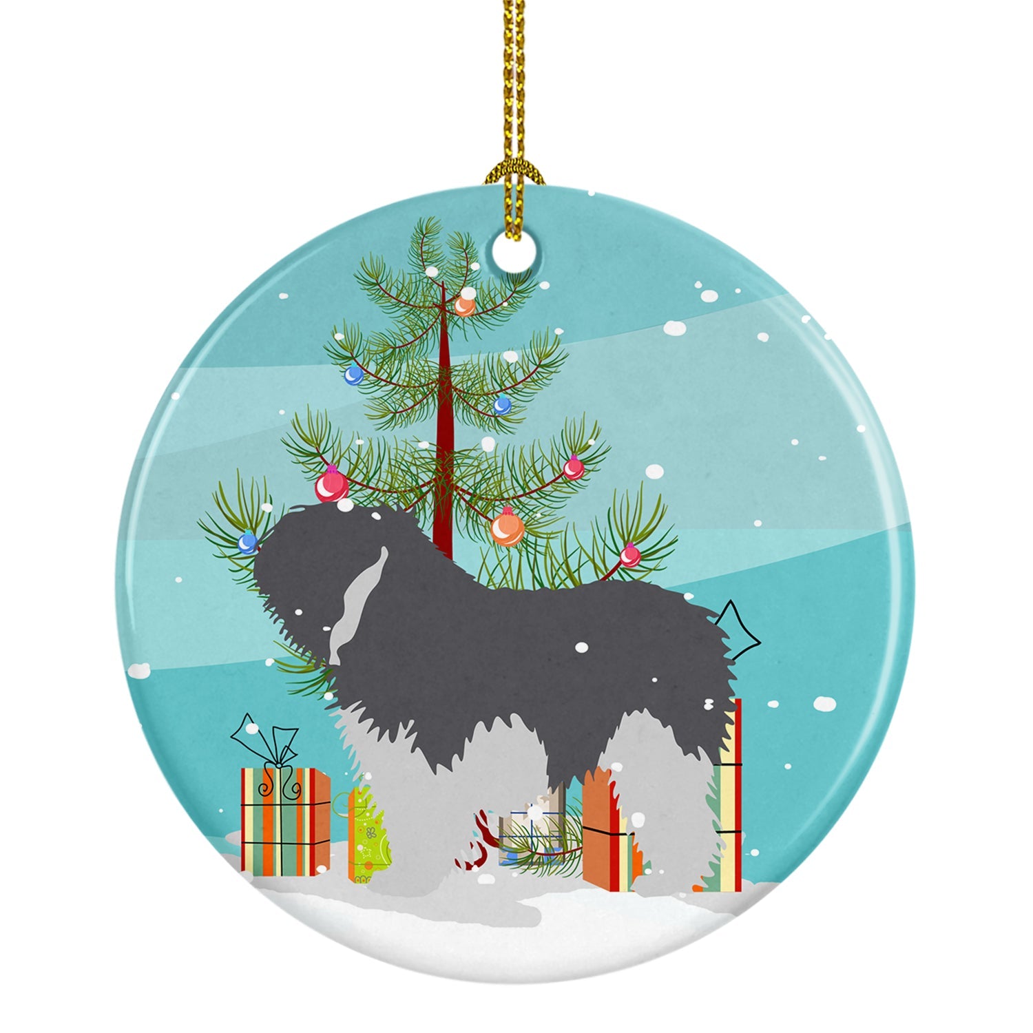 Polish Lowland Sheepdog Dog Merry Christmas Tree Ceramic Ornament Christmas Tree Hanging Decorations for Home Christmas Holiday, Party, Gift, 3 in, Multicolor