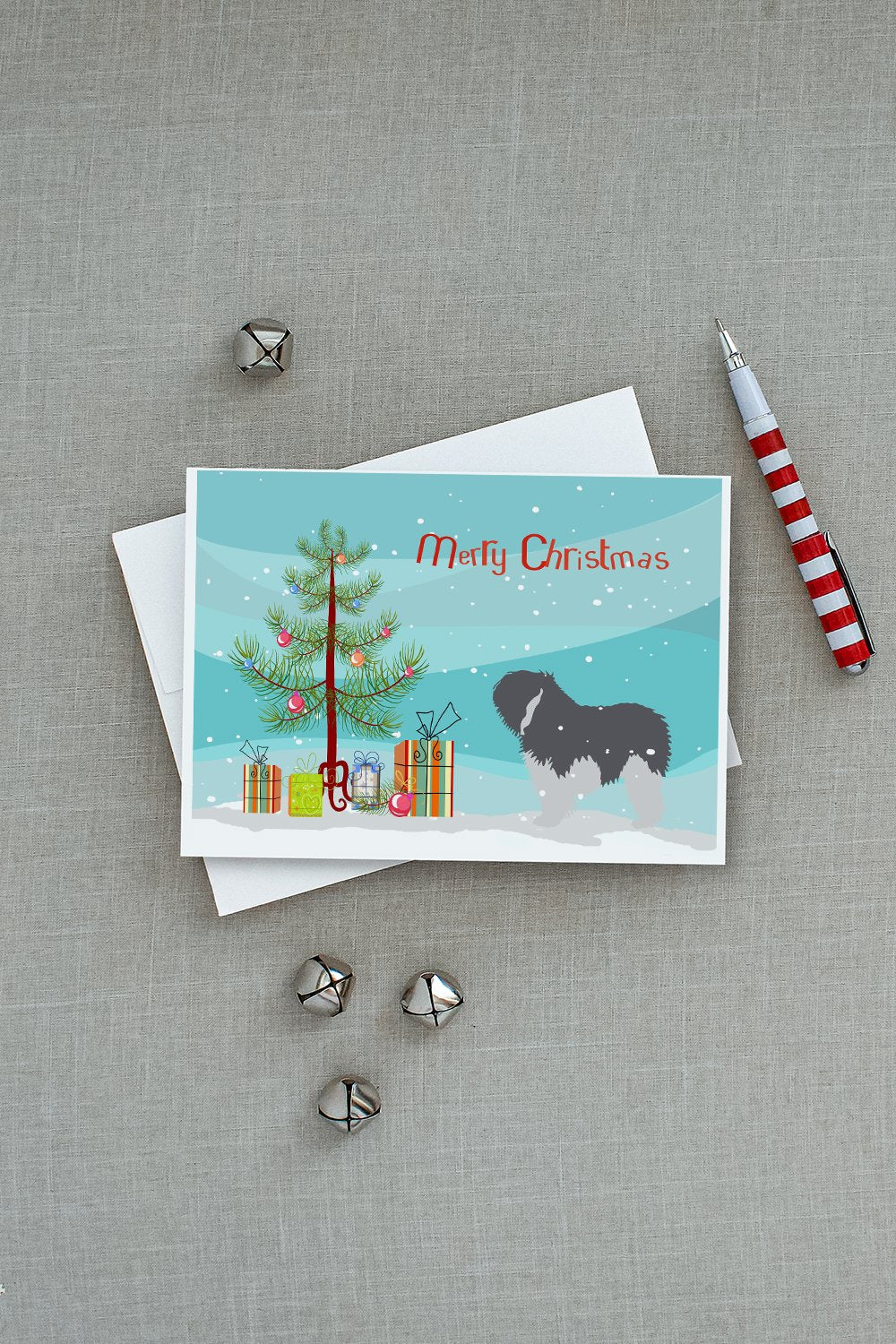Polish Lowland Sheepdog Dog Merry Christmas Tree Greeting Cards Pack of 8 Blank Cards with Envelopes Whimsical A7 Size 5x7